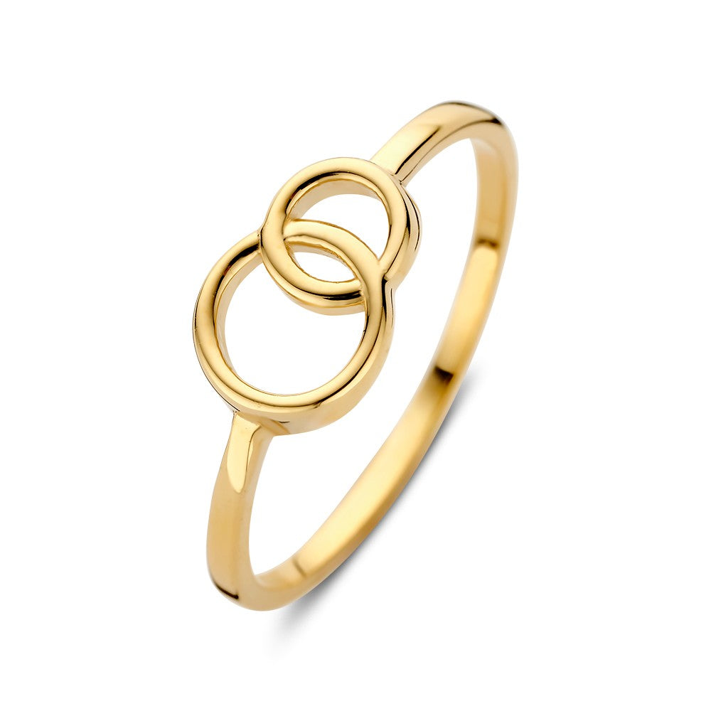 Ring aus 14kt Gelbgold mit zwei verbundenen Kreisen, 7,2 mm breit