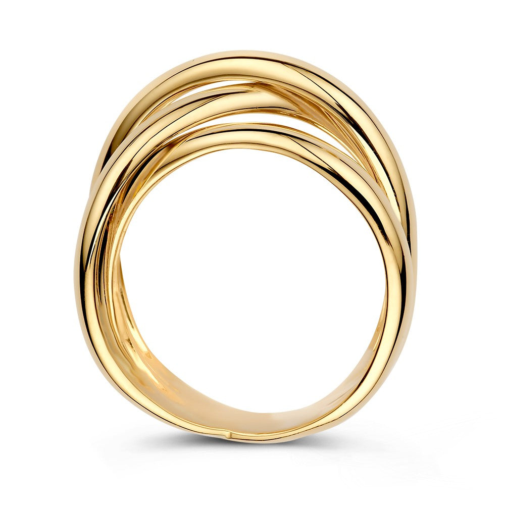 Gelbgoldener Cross-Over Ring – 14 Karat mit Großer Optik und Glatten Bahnen