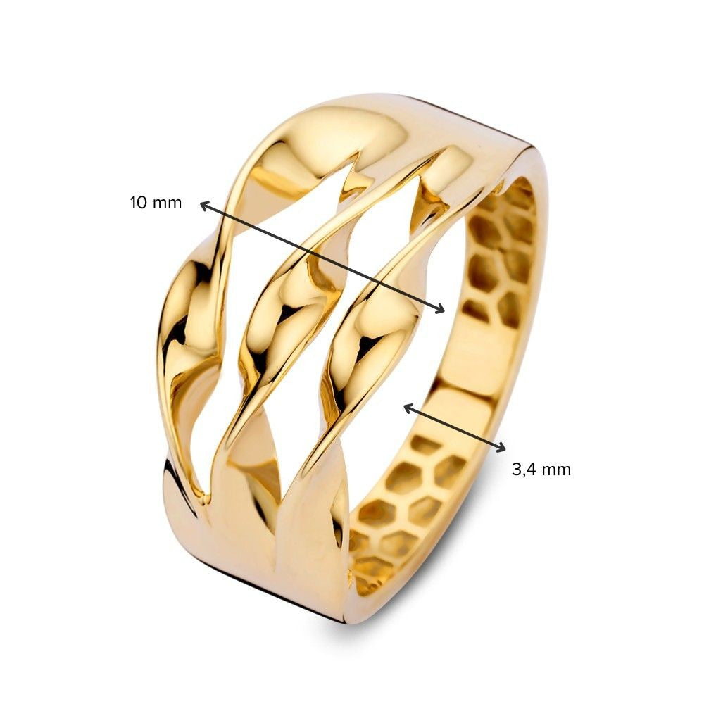 Breiter Gelbgoldring mit drei Goldbändern – Ein Statement von Eleganz