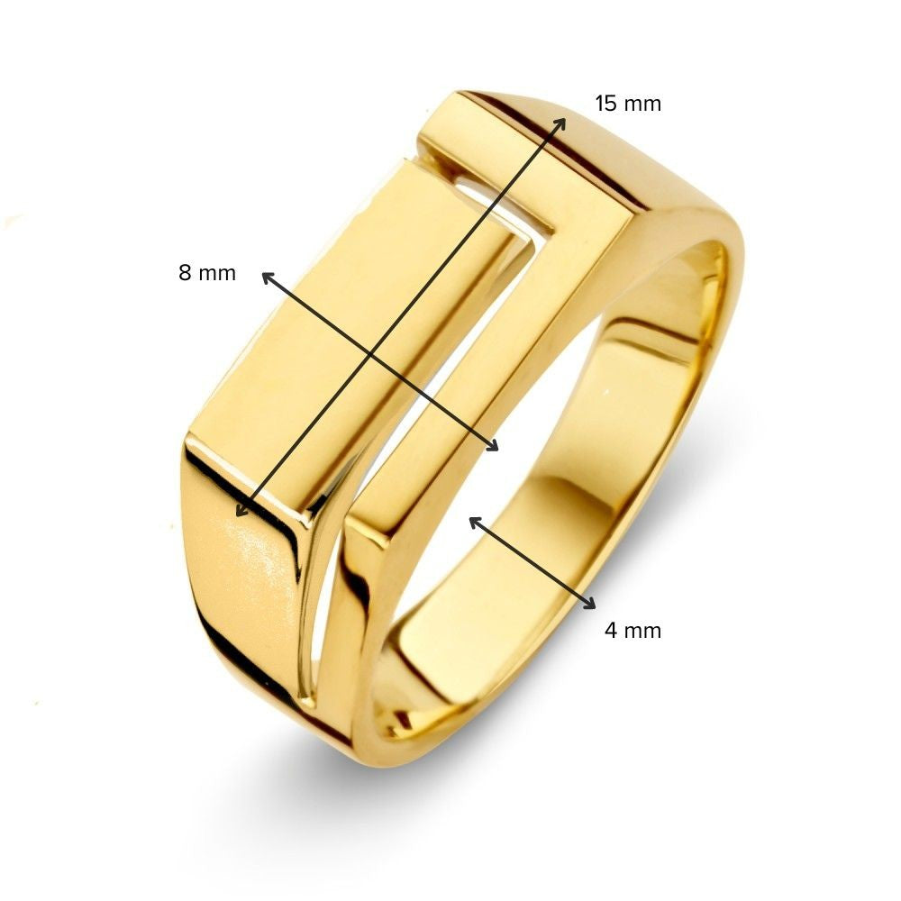 Moderner Herrenring aus Gelbgold mit verspieltem Design und klaren Linien