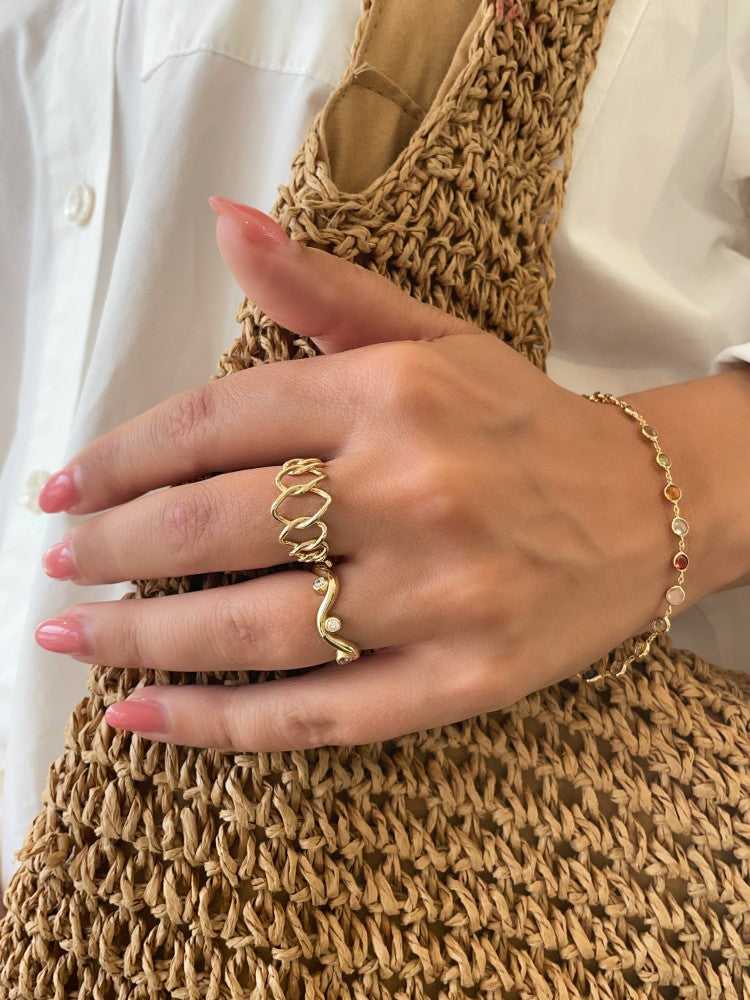 Verspielter Gelbgoldring mit offenem Design – 14kt Gelbgold, 12 mm breit, 2.7 Gramm