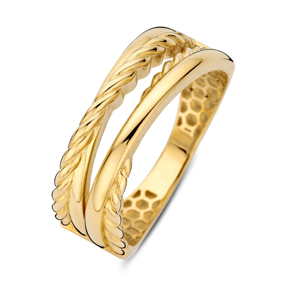 Ring aus Gelbgold mit geflochtenem Design und strukturierter Innenfläche
