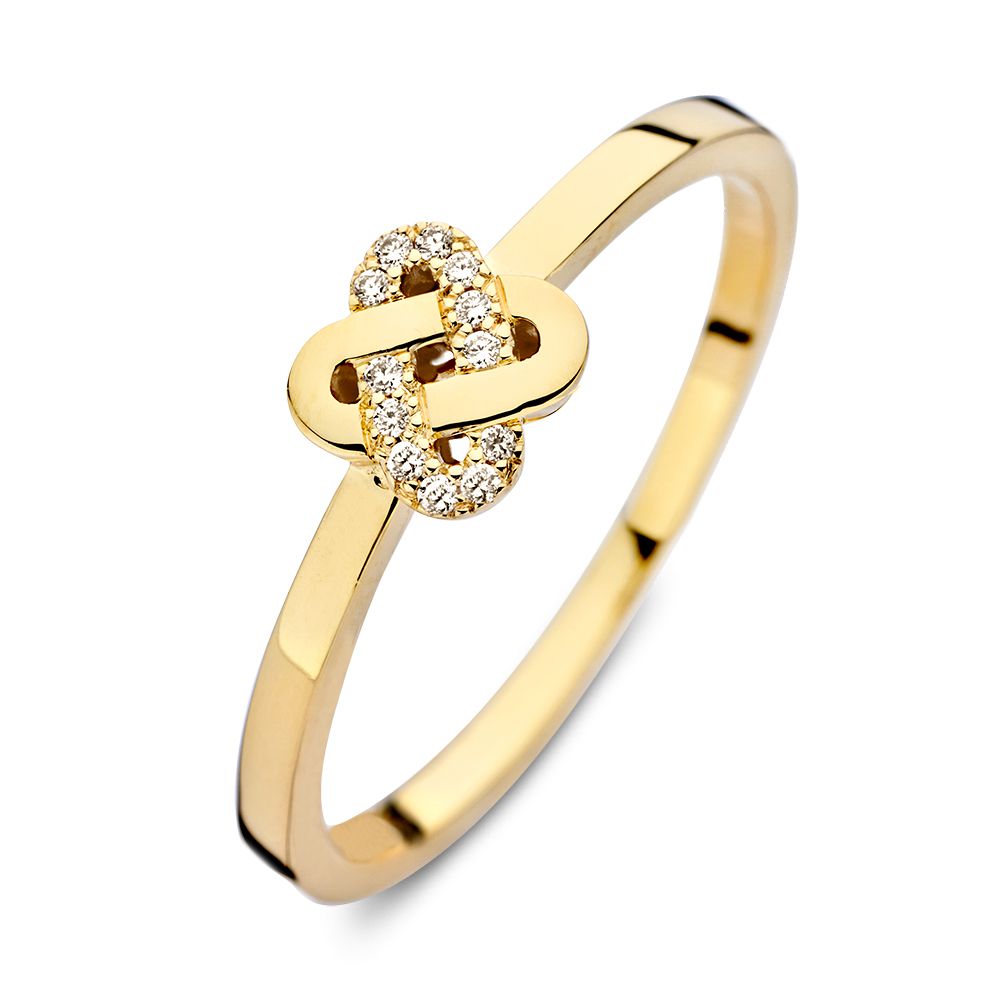 Eleganter Ring aus Gelbgold mit Knoten-Design und Diamanten, 0,04 ct