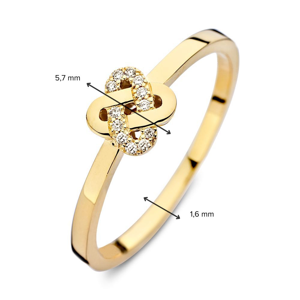Eleganter Gelbgoldring mit Knotendesign und Diamant: Ein zeitloses Schmuckstück 0,04 kt.