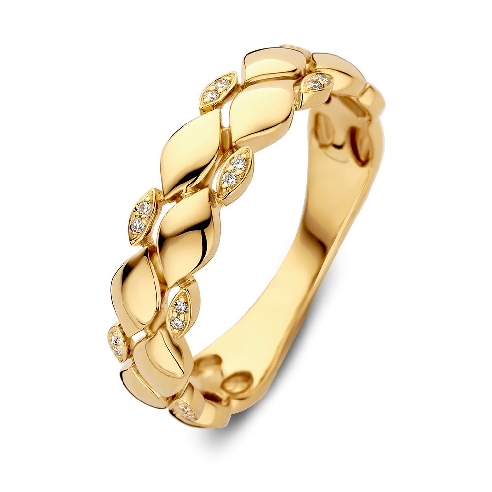 Gelber Goldring mit 0,04 ct Diamantakzenten und geflochtenem Design