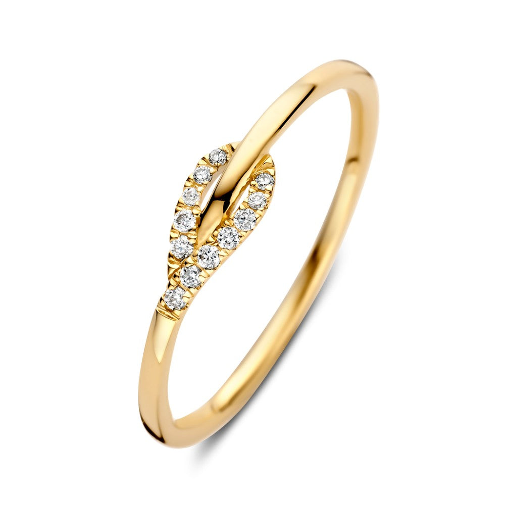 Ring aus Gelbgold mit Brillanten, 0,06 ct, in geschwungener Form mit funkelnden Steinen