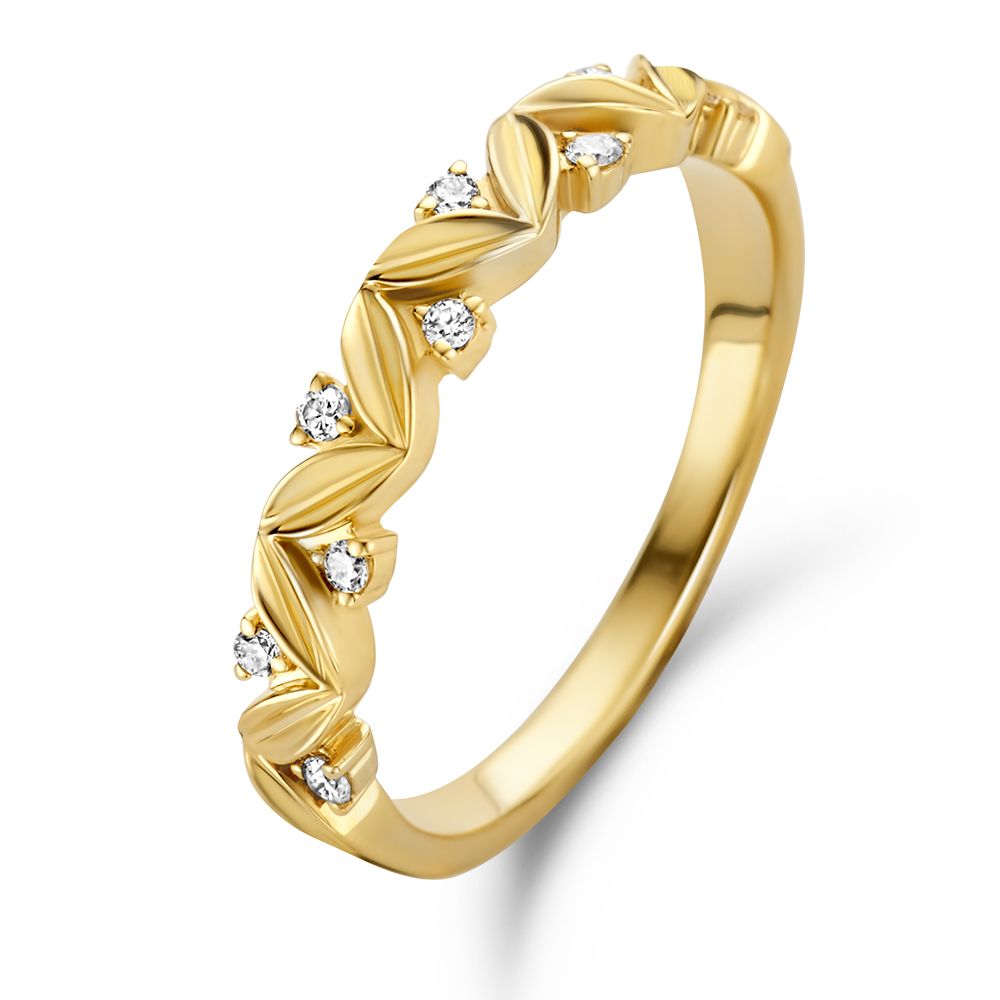 Eleganter gelbgoldener Ring mit Diamanten, 0,08 ct, mit geschwungenem Design und glänzender Oberfläche
