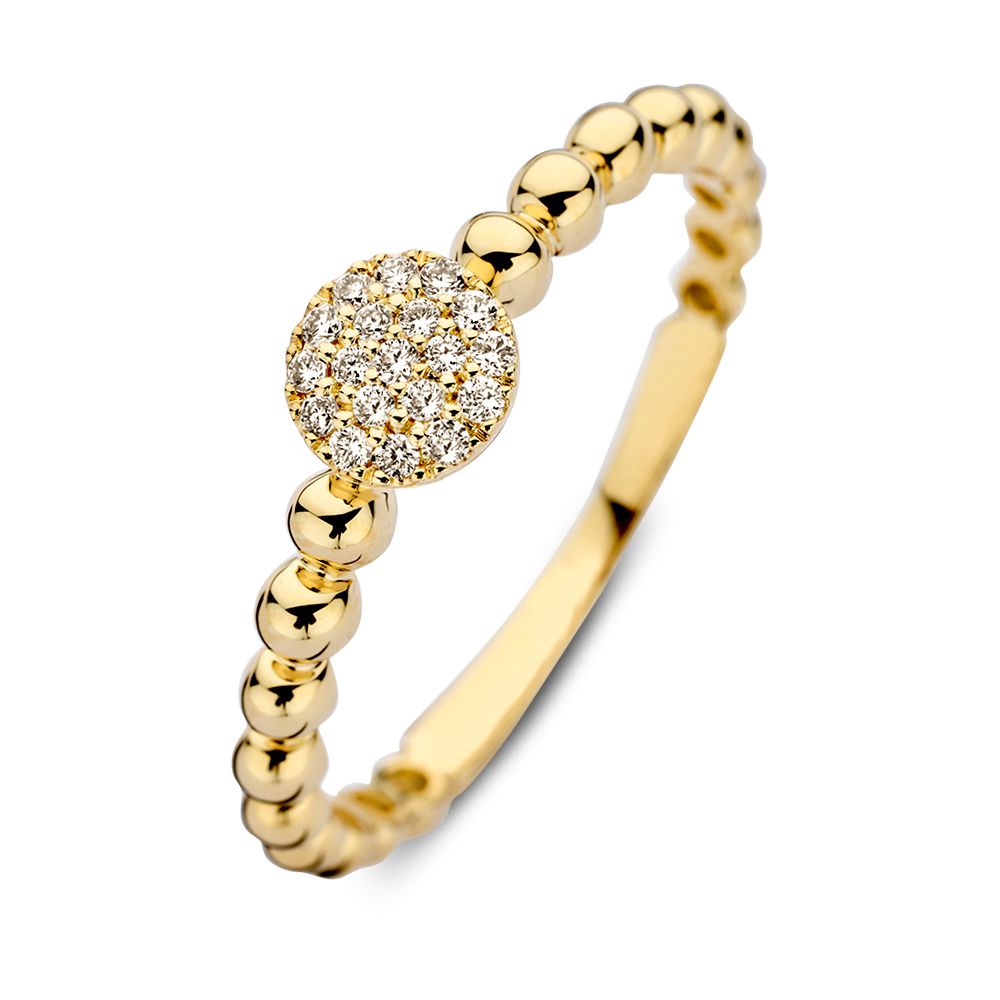Gelbgoldene Ring mit Kugeln und diamantbesetztem Mittelstück, 0,09 ct.