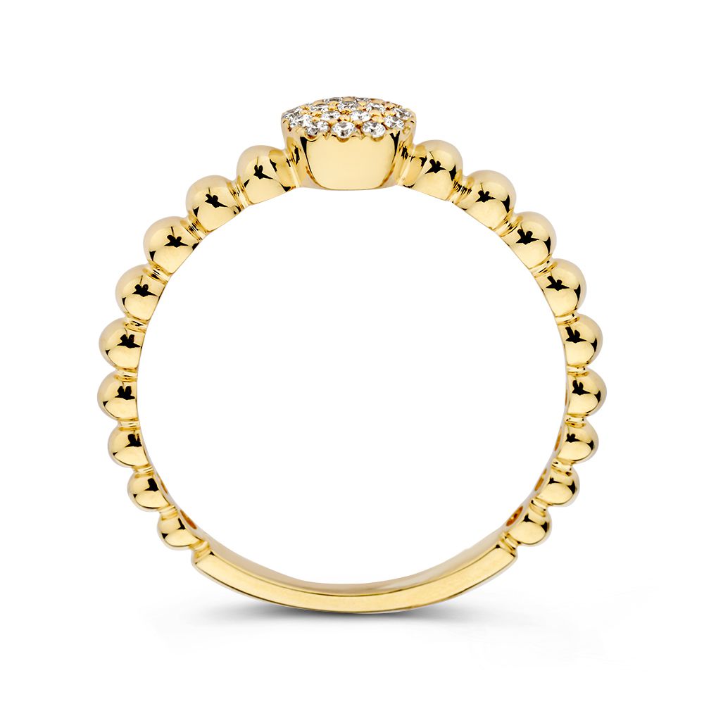 Gelbgold Kugelkranz-Ring mit Diamant-Mittelstück – Subtiler Luxus 0,09 Karat
