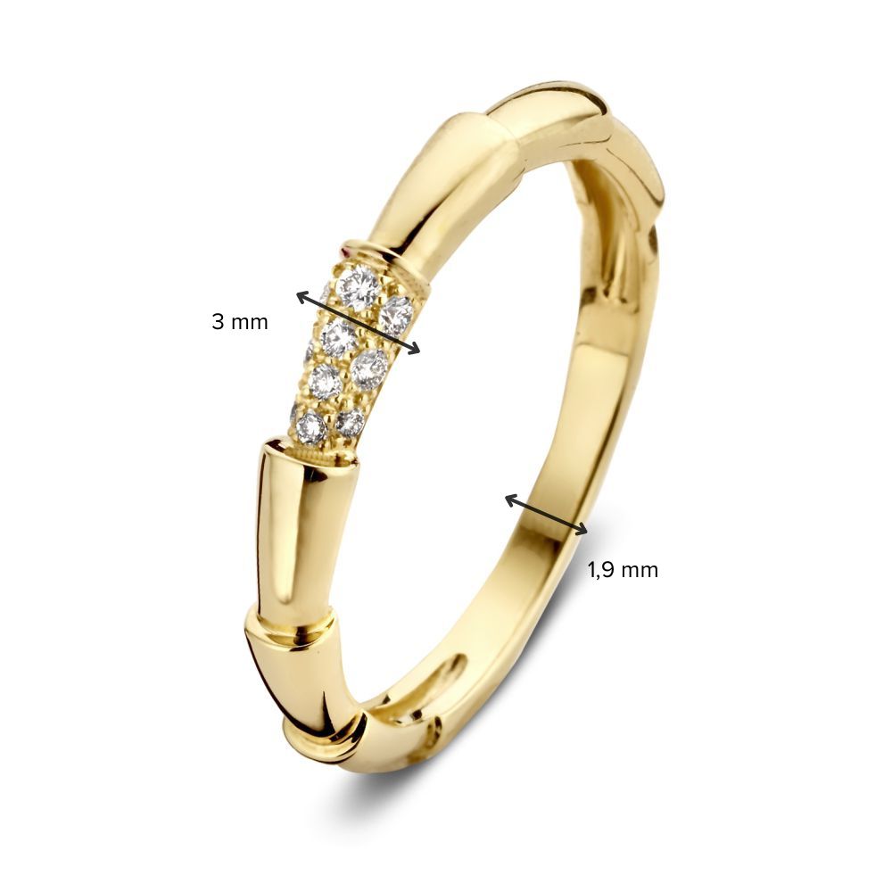 Eleganter Gelbgoldring mit Bambus-Design und Diamant – Zeitlose Schönheit 0.09 crt.