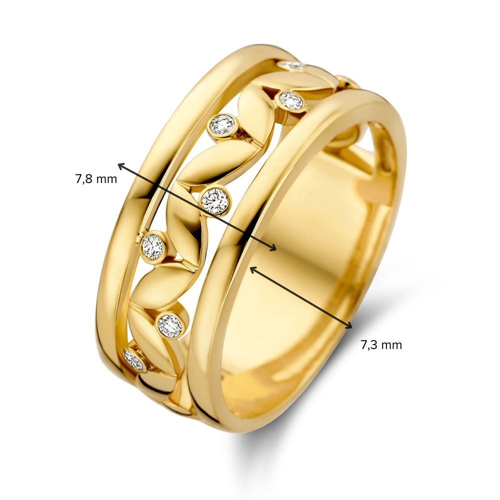 Einzigartiger Gelbgoldring mit Blattdesign und Diamant – Ein natürlicher Luxus 0,09 kt.