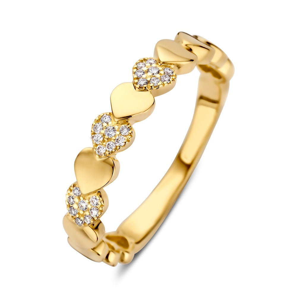 Ring aus Gelbgold mit herzförmigen Elementen und Diamanten von 0,09 ct