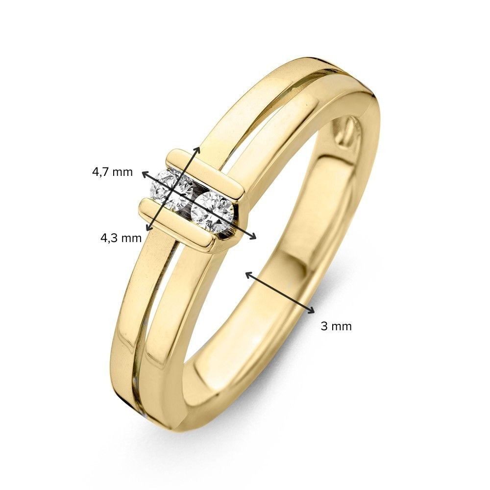 Gelbgoldring mit zwei Brillanten – schlichtes Design und erhöhte V-Fassung – 14 Karat Gold