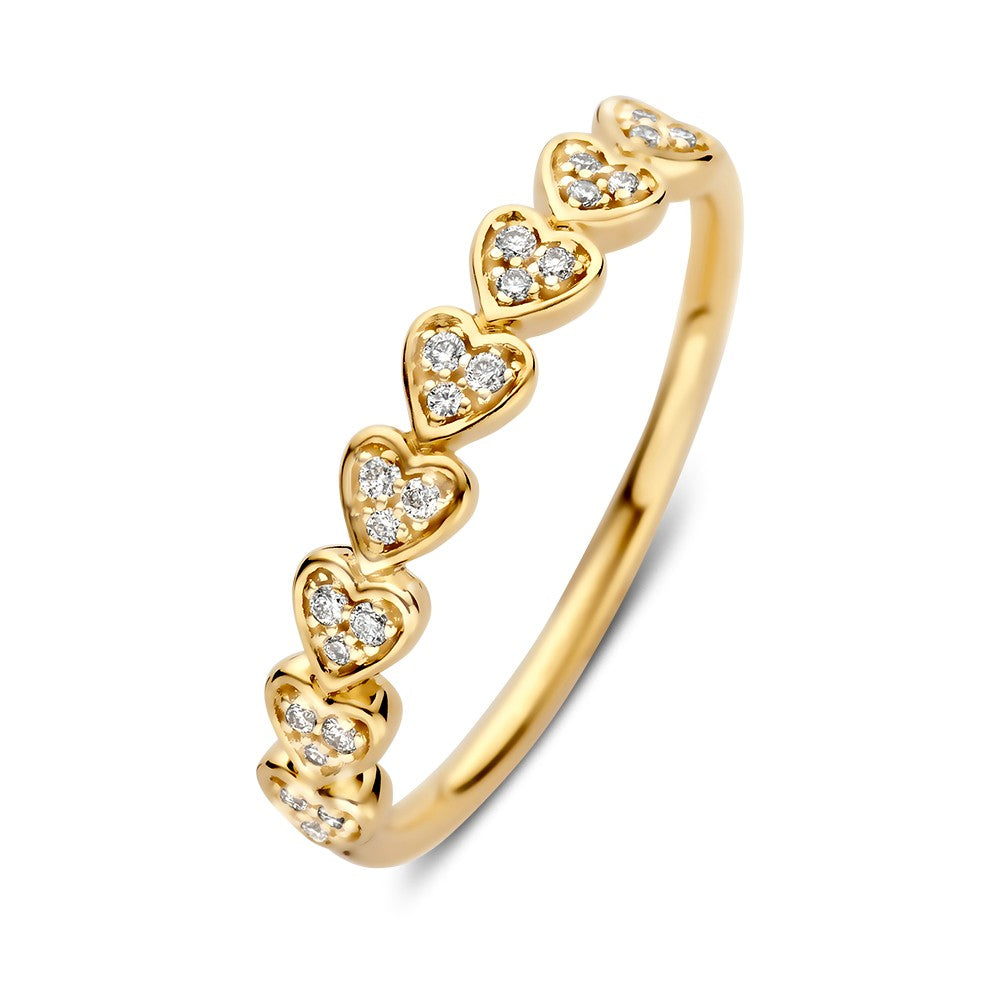 Ring aus Gelbgold mit Herzen und Brillanten, insgesamt 0,10 Karat