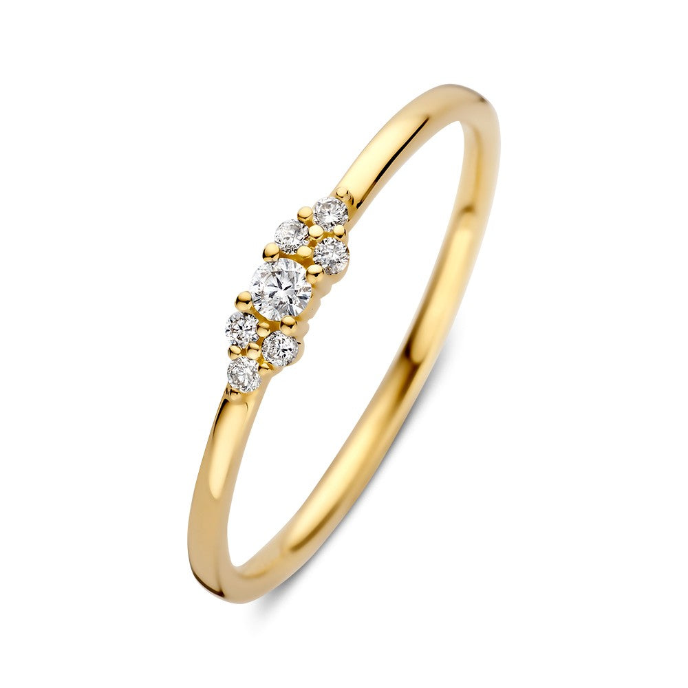 Ring aus Gelbgold mit fünf Brillanten, davon einer größer, im modernen Design