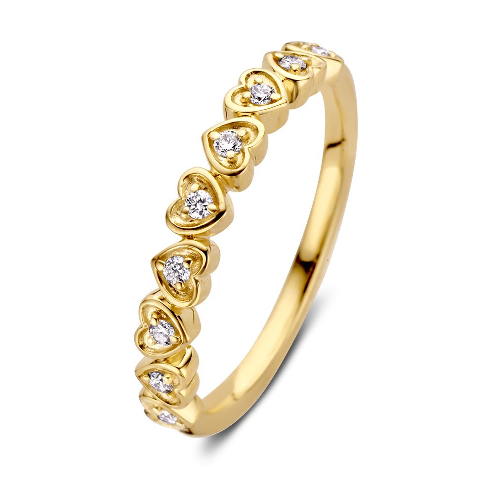 Verfeinerter gelbgoldener Bandring mit herzförmigen Elementen und Diamanten 0,12 ct