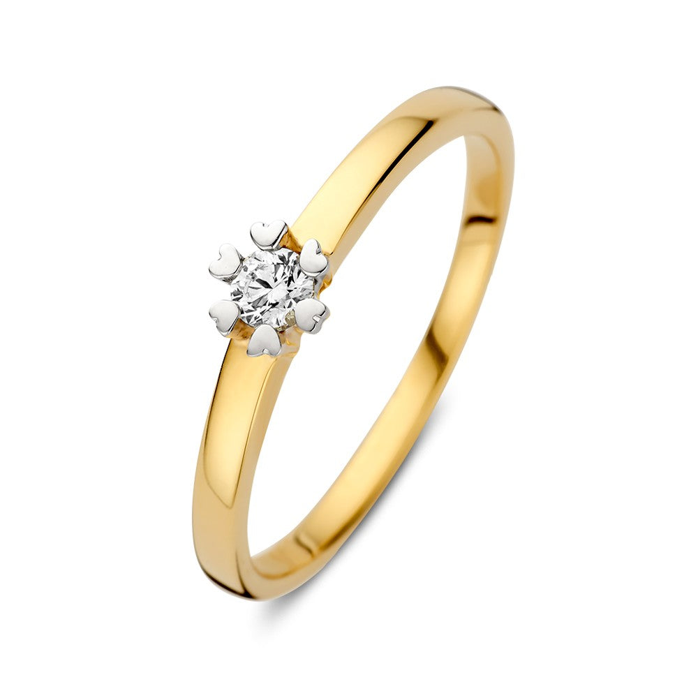 Gelbgoldene Solitär-Ring mit herzförmiger Fassung und 0,12 ct Brillant-Diamant