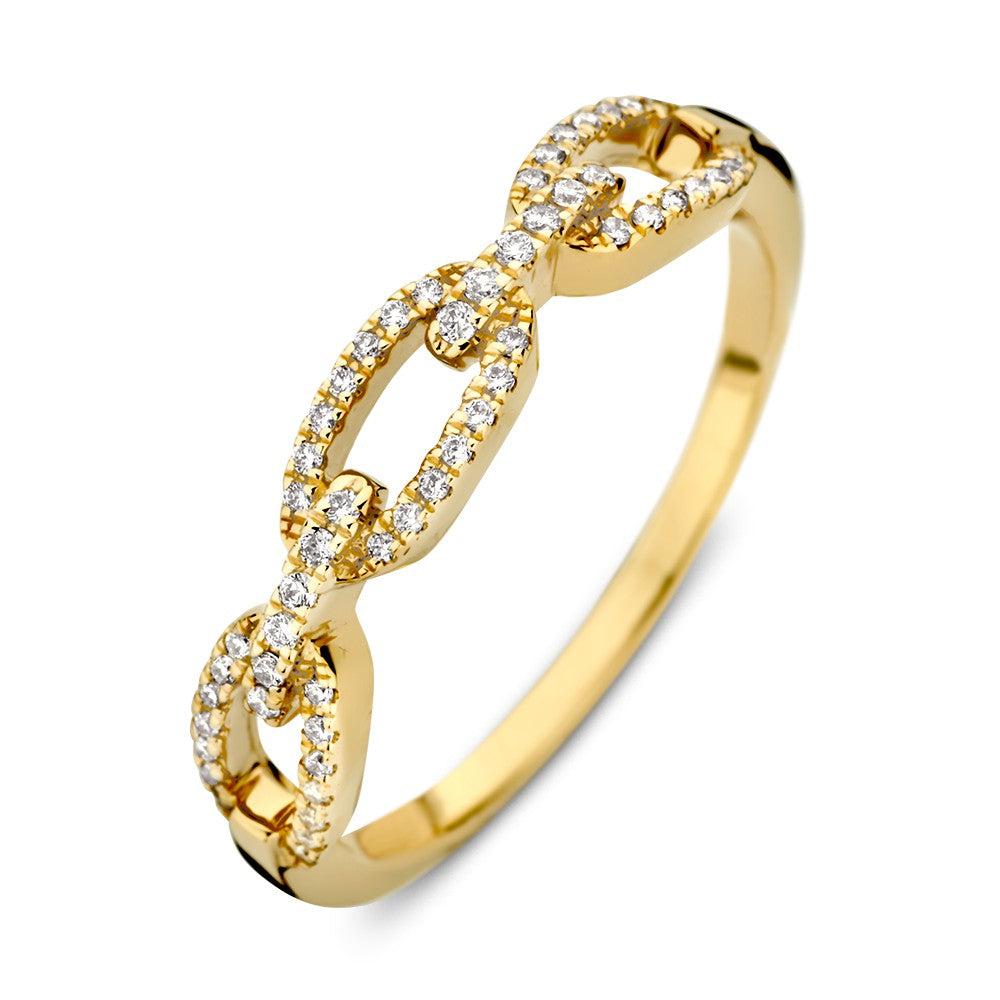 Gelbgoldener Ring mit Schakelpatron und Diamanten, 14-Karat, für Damen