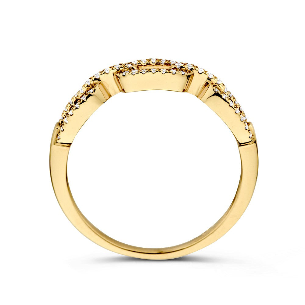 Gelbgoldring mit Gliedermuster und Diamanten – 14-Karat Luxus für Damen