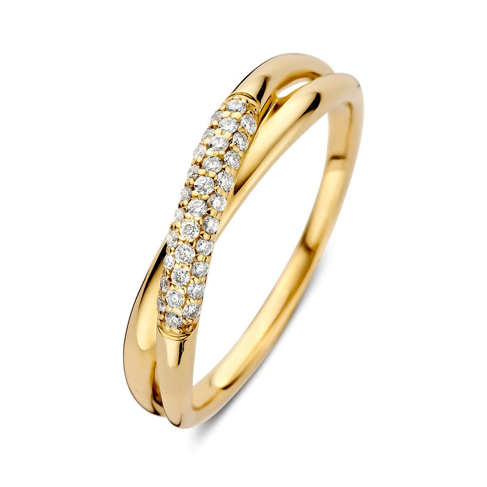 Ring aus Gelbgold mit 0,15 ct Brillanten in geschwungener Form