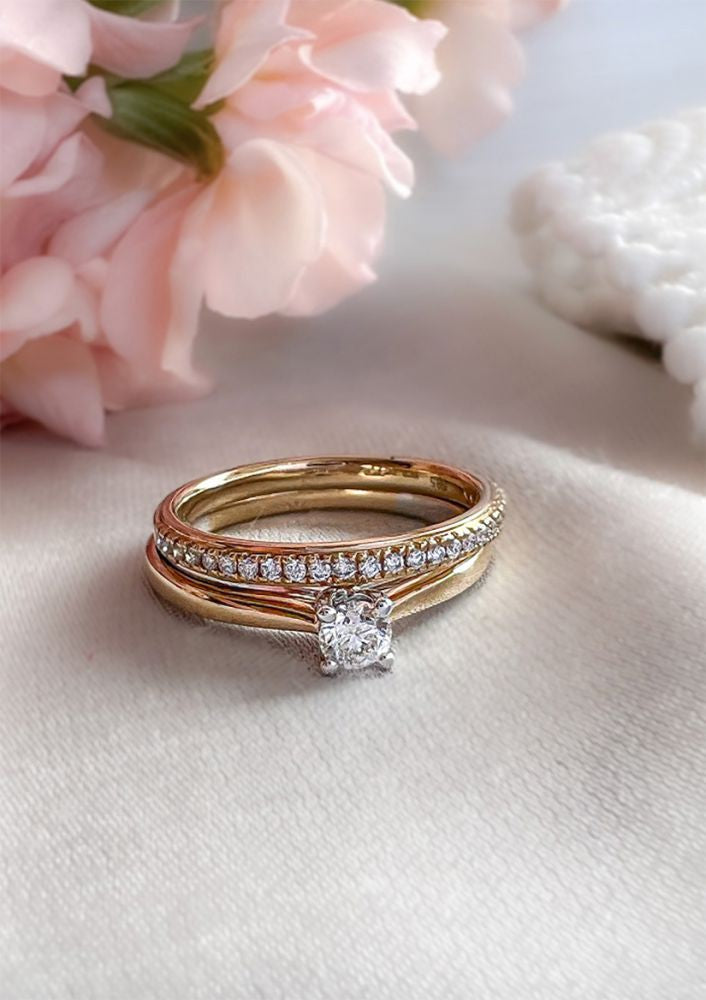 Gelbgold-Damenring mit 0,17 Karat Brillant-Diamant – 14 Karat Gold, H/SI-1 Qualität – Kostenloser Versand