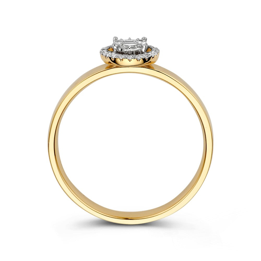 Eleganter Weiß- und Gelbgoldring mit Brillanten und Baguette-Diamanten in Invisible-Fassung – 0,17 ct