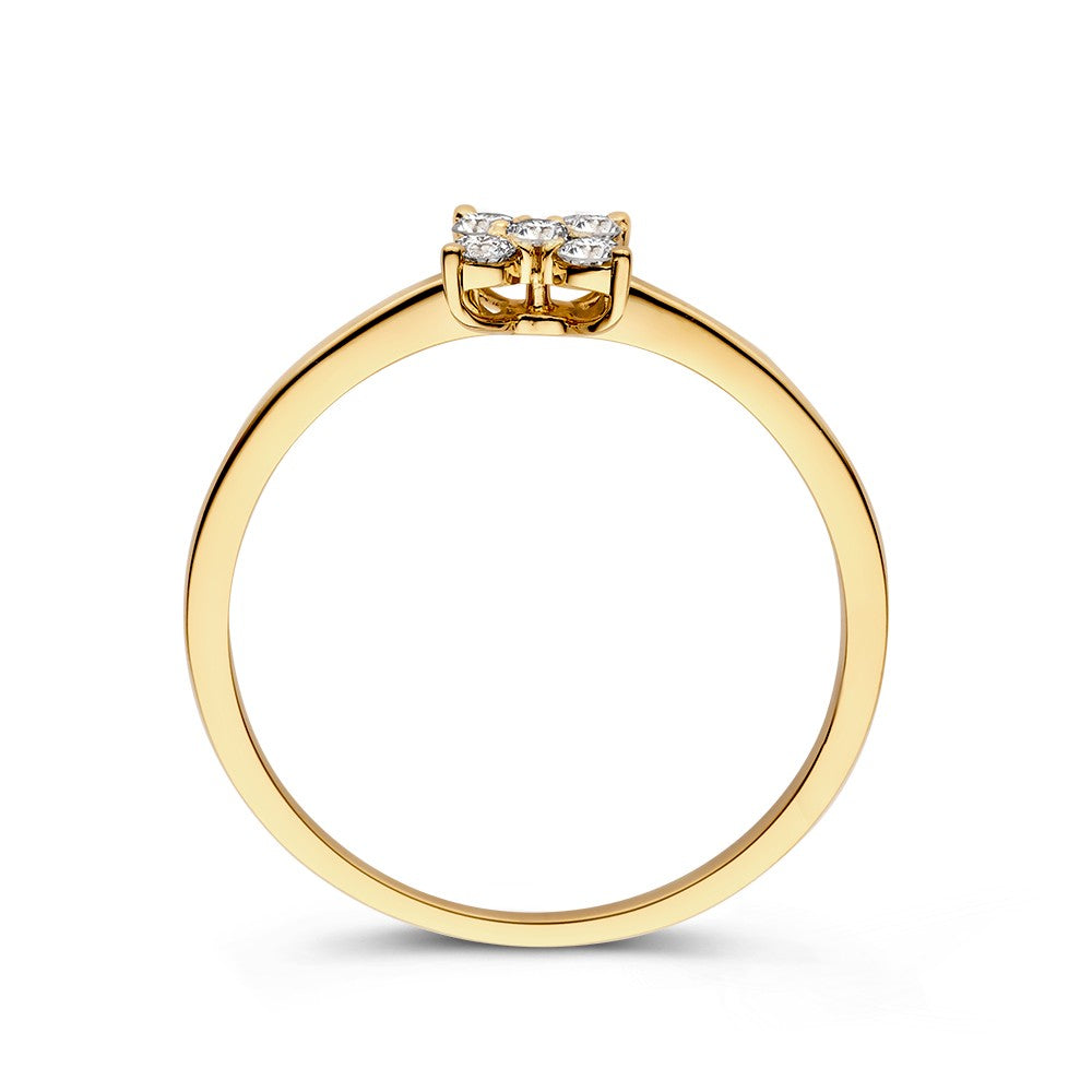Eleganter Gelbgoldring mit 0,17 Karat Diamantblüten-Design