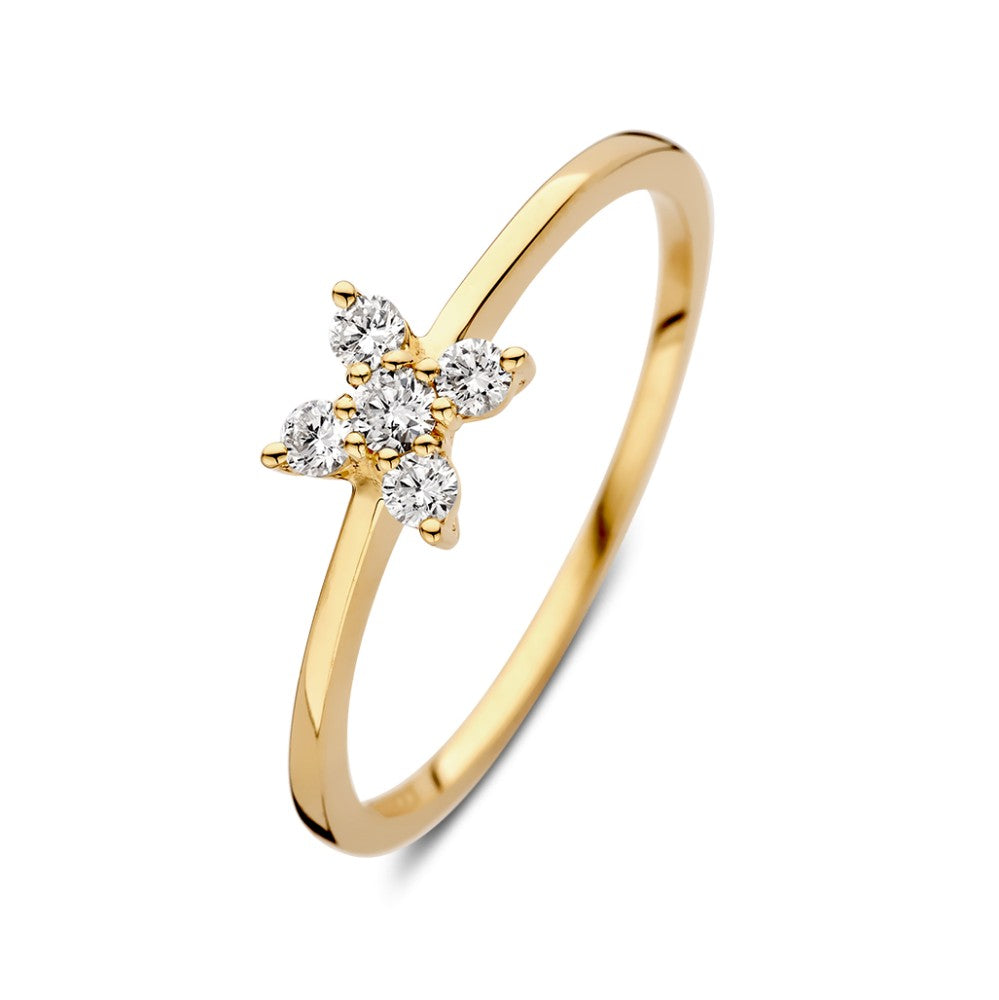 Ring aus gelbem Gold mit Blumenmotiv und 0,17 ct Diamanten