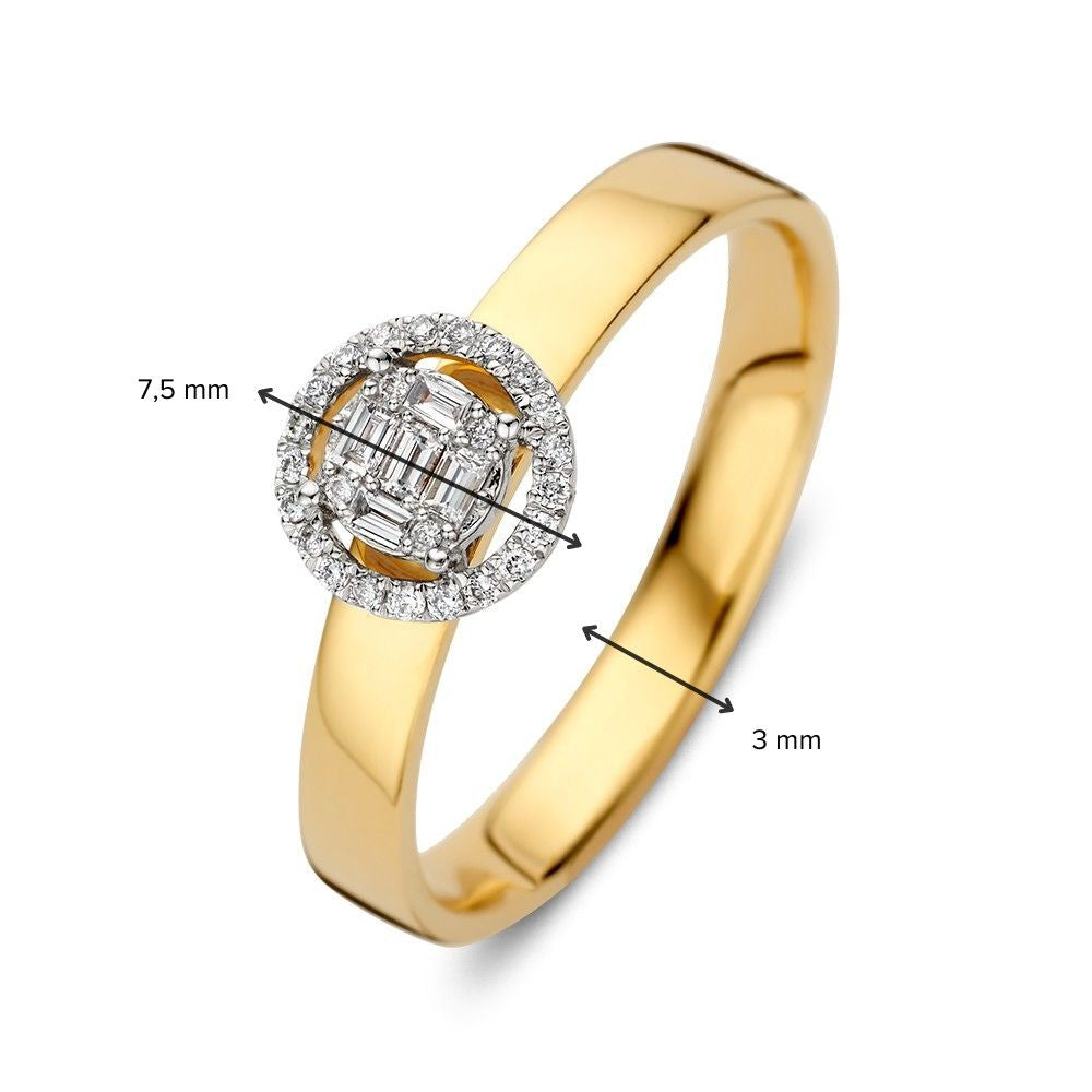Eleganter Weiß- und Gelbgoldring mit Brillanten und Baguette-Diamanten in Invisible-Fassung – 0,17 ct