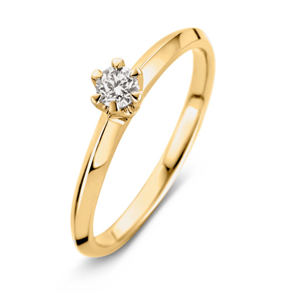 Eleganter Ring aus Gelbgold mit Tiffanyfassung und 0,19 ct Diamant