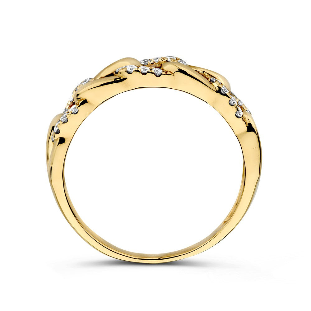 Gelbgold Schakelring mit drei Diamanten – 14-Karat Luxus für Damen