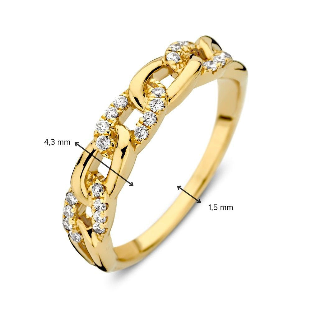 Gelbgold Schakelring mit drei Diamanten – 14-Karat Luxus für Damen