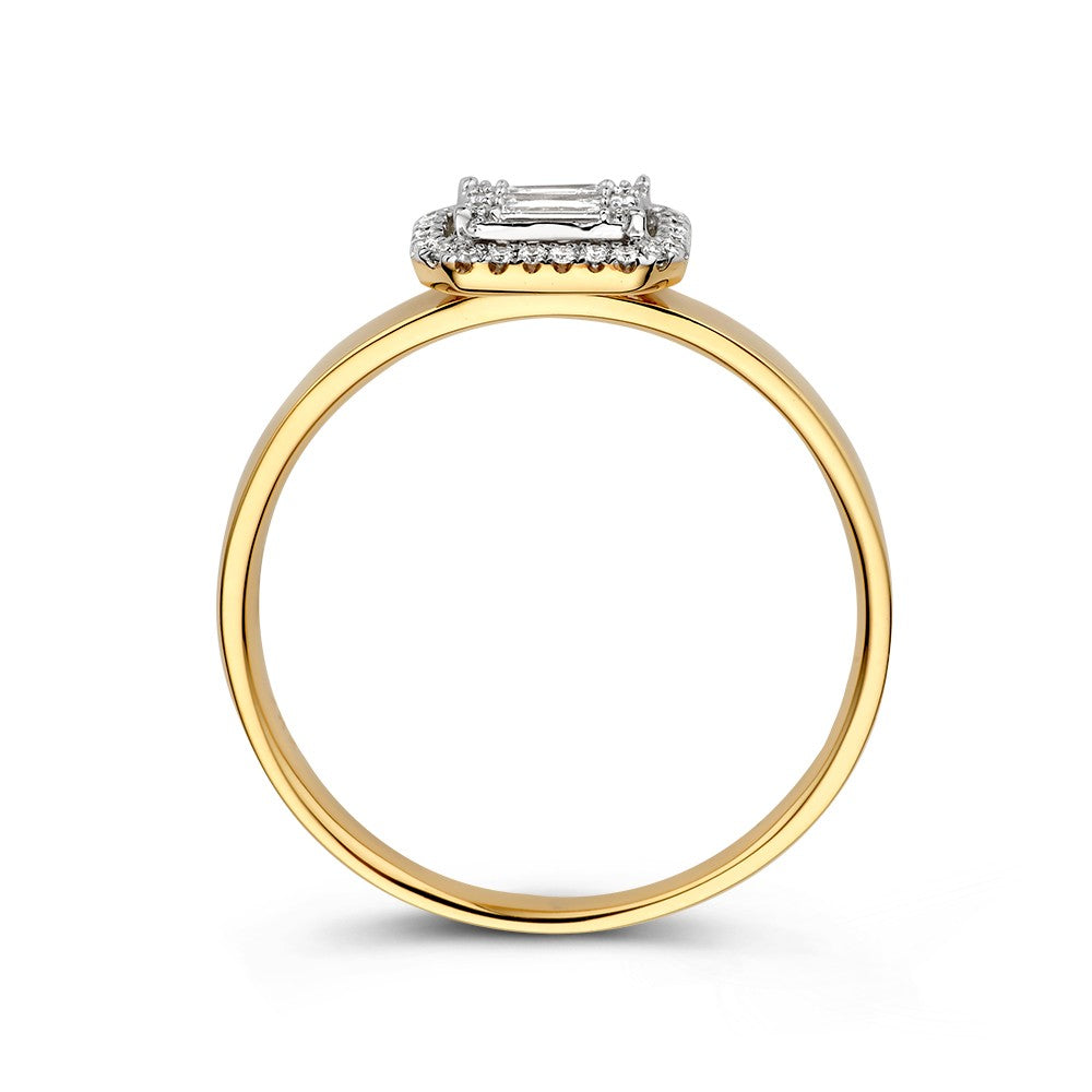 Eleganter Bicolor-Goldring mit Brillanten und Baguette-Diamanten in unsichtbarer Fassung 0,20 Karat