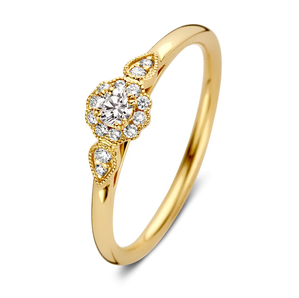 Feine gelbgoldene Ring mit brillantgeschliffenem Mittelstein 0,21 ct und kleinen Diamanten.