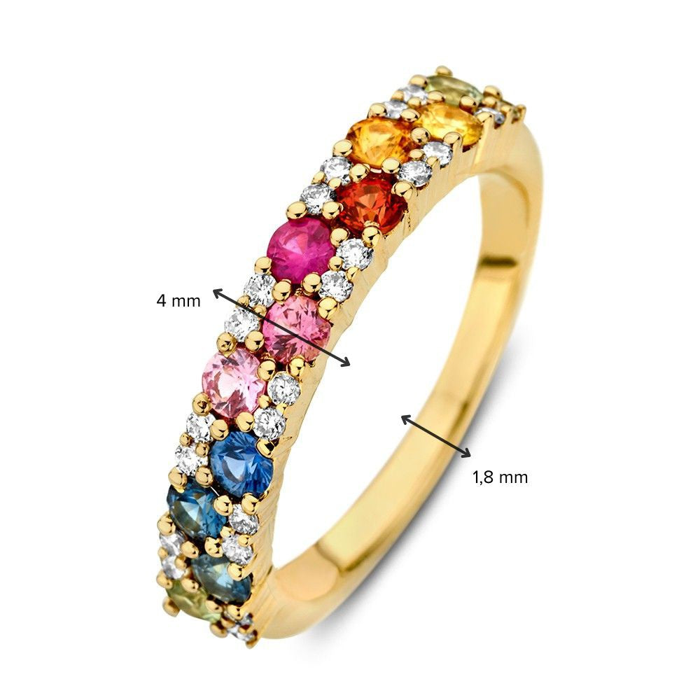 Gelbgoldring mit Regenbogen-Saphir und Diamanten – 14 Karat Luxus für Damen