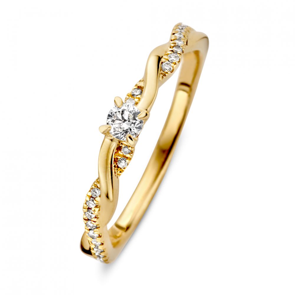 Gelbgoldener Ring mit 0,22 ct Brillantdiamant und funkelnden Zirkonia-Steinen