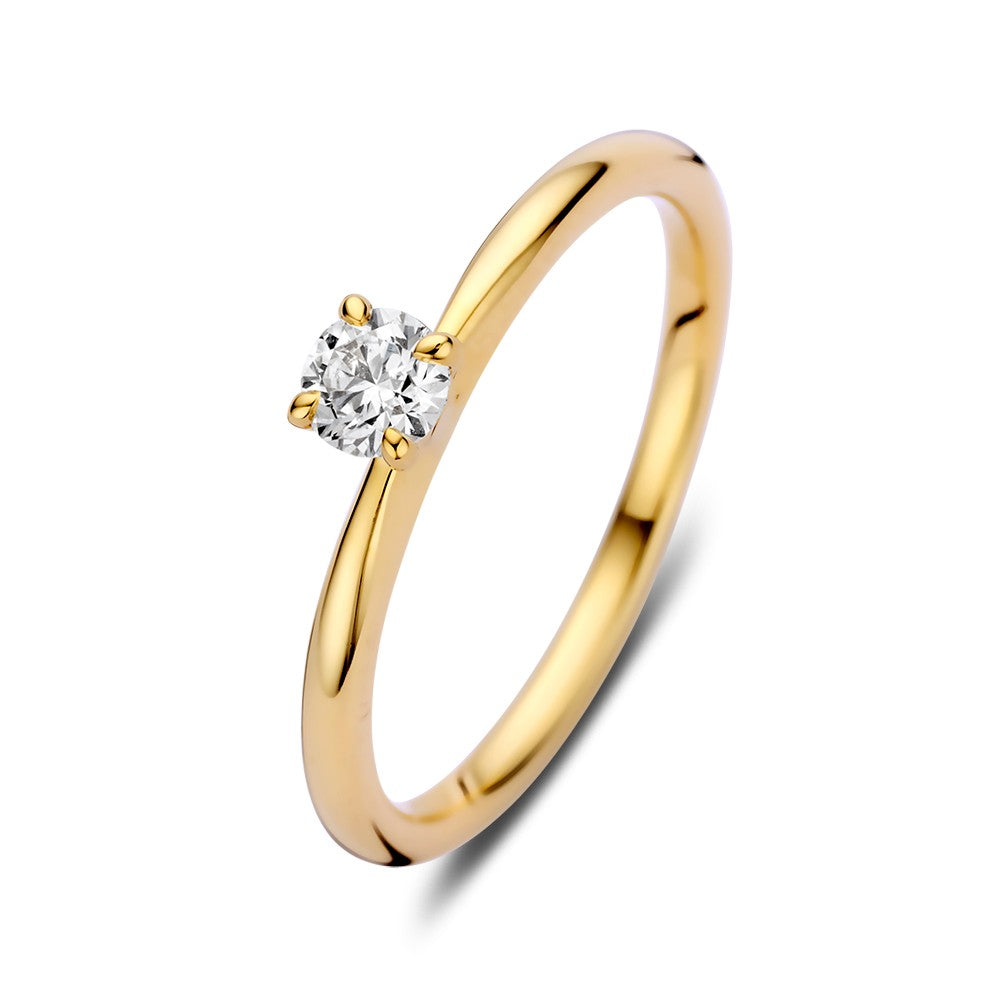 Eleganter goldener Solitärring mit 0,25 ct Brillant und feinem Design für Damen