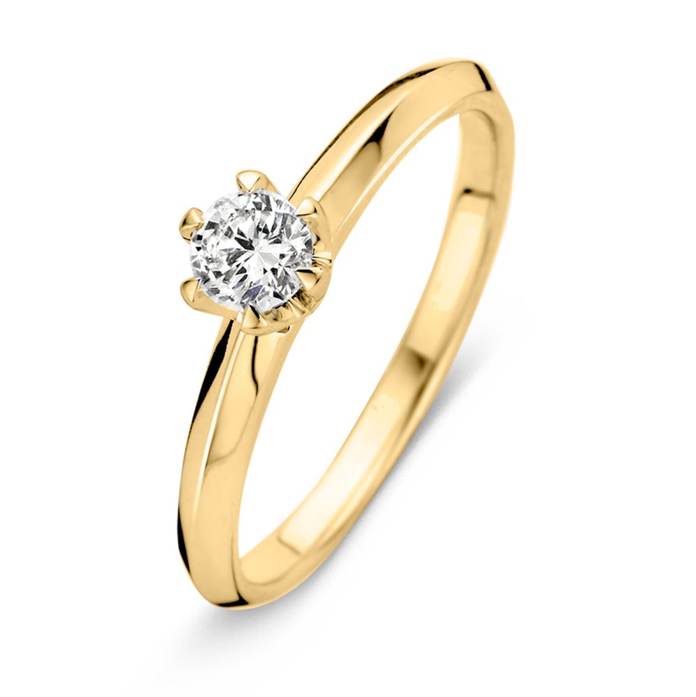 Gelbgoldene Solitär-Ring mit Tiffany-Zarge, 14 Karat Gold und 0,30 ct Diamant