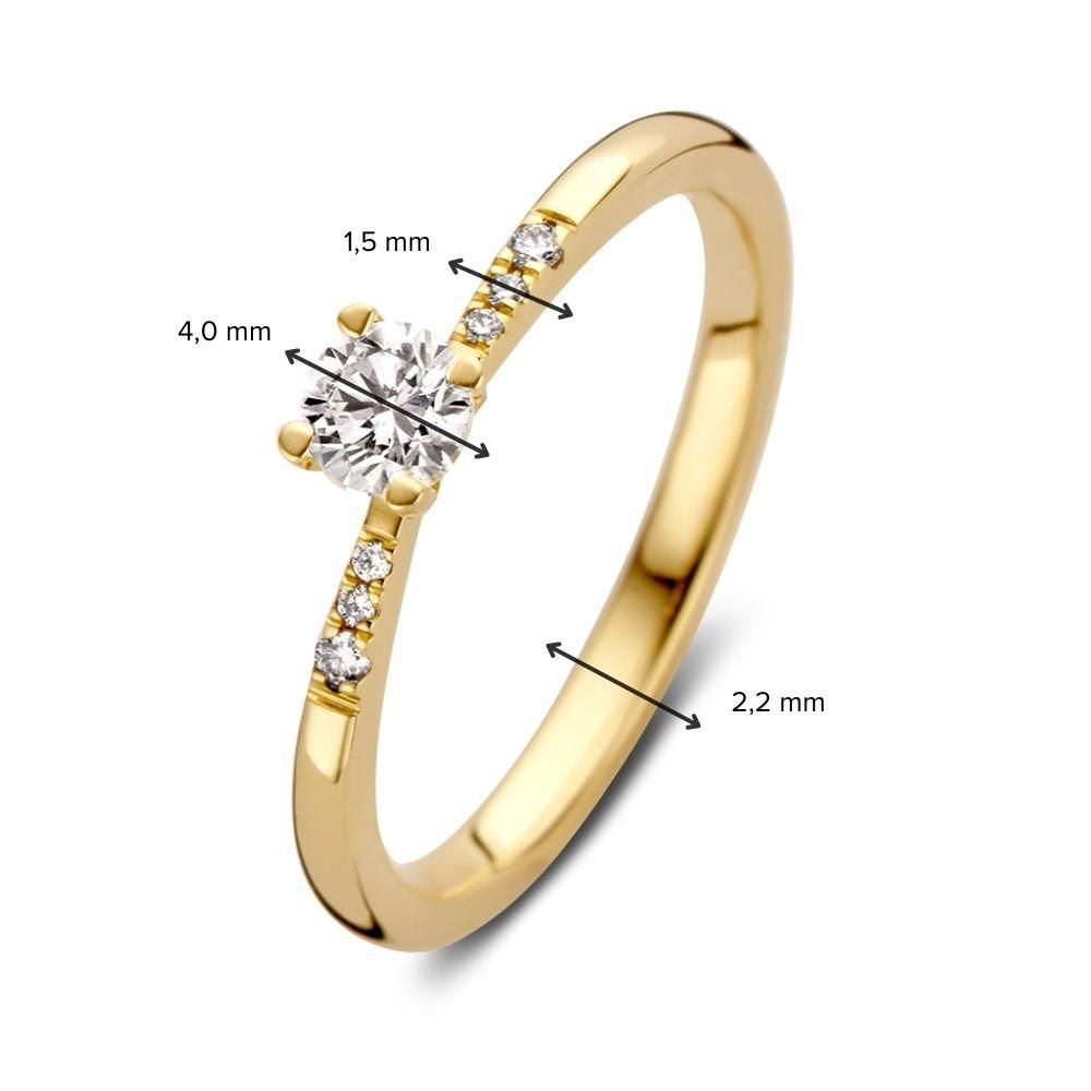 Eleganter Solitärring aus Gelbgold mit Brillant-Diamant und Seitensteinen – 14 Karat Gold