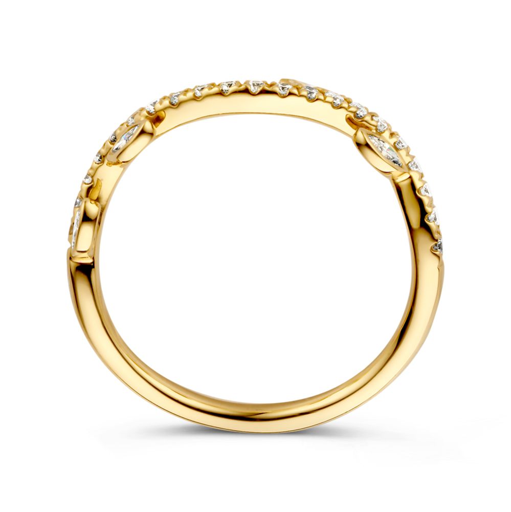 Eleganter Gelbgoldring mit Diamant-Blattdesign – 14 Karat Gold, 0.37ct Diamant