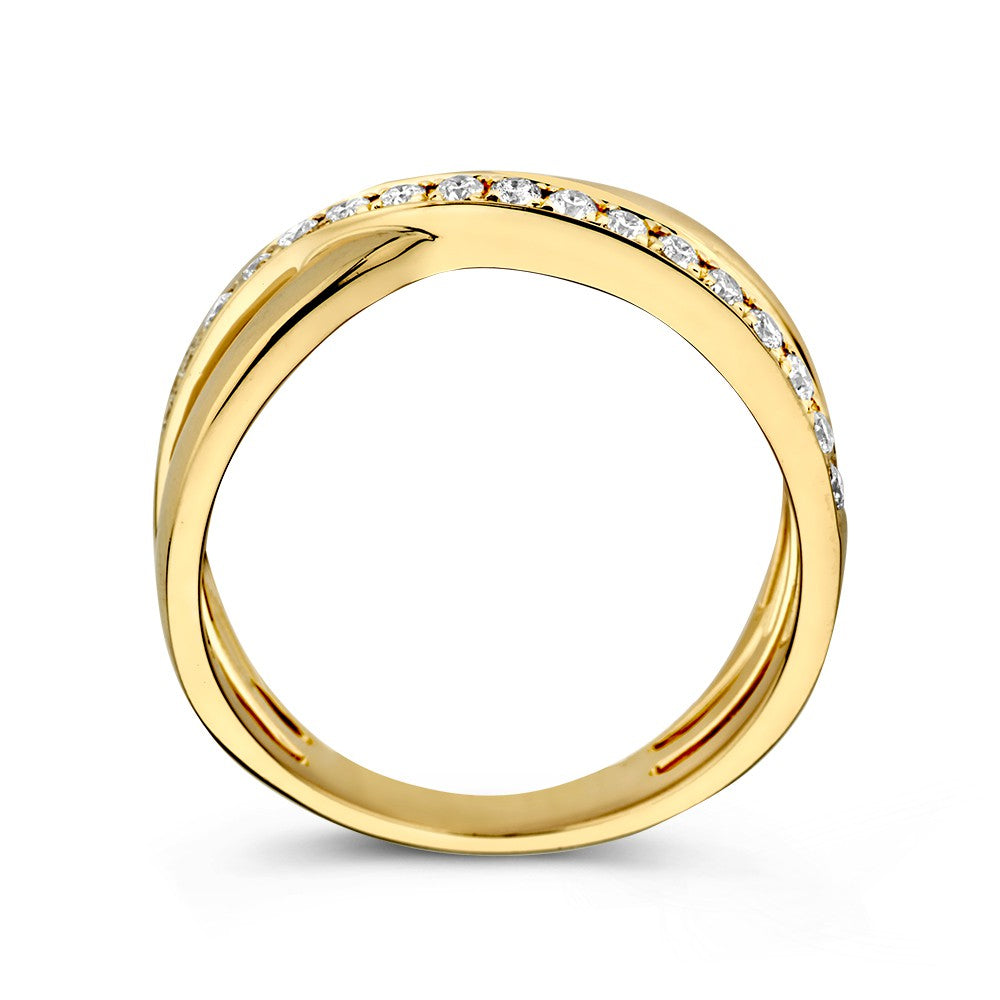 Gelbgold-Crossover-Ring mit Diamant – 14 Karat Luxus für Damen