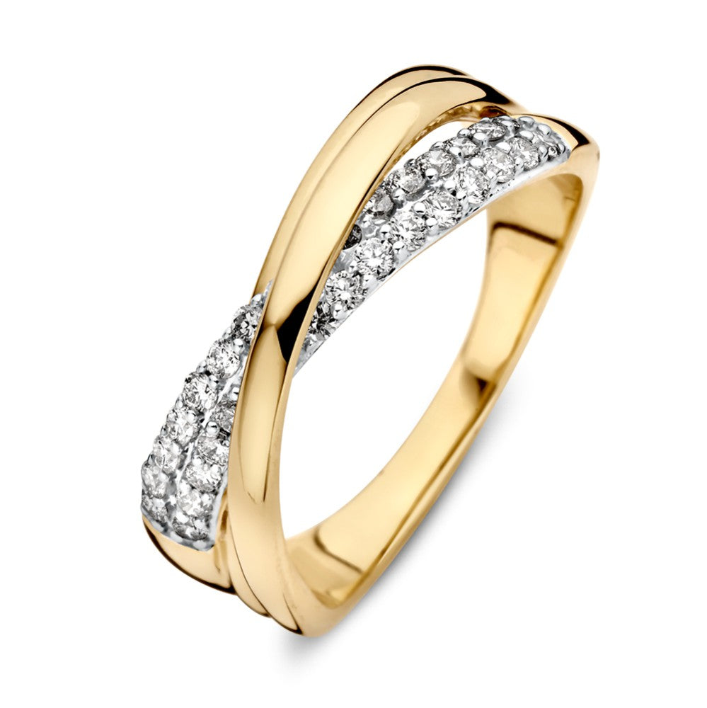 Bicolor Ring aus 14 Karat Gelb- und Weißgold mit 0,40 ct Diamanten und geschwungener Form