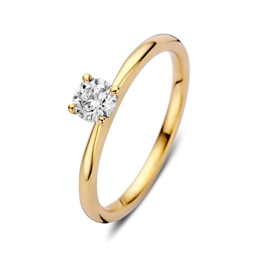 Eleganter goldener Solitärring mit 0,40 ct Brillant und schmalem, poliertem Band