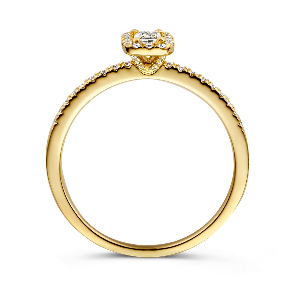 Besonderer Gelbgold-Diamantring mit smaragdgeschliffenem Mittelstein – 14 Karat Gold, 0,42 ct Diamanten