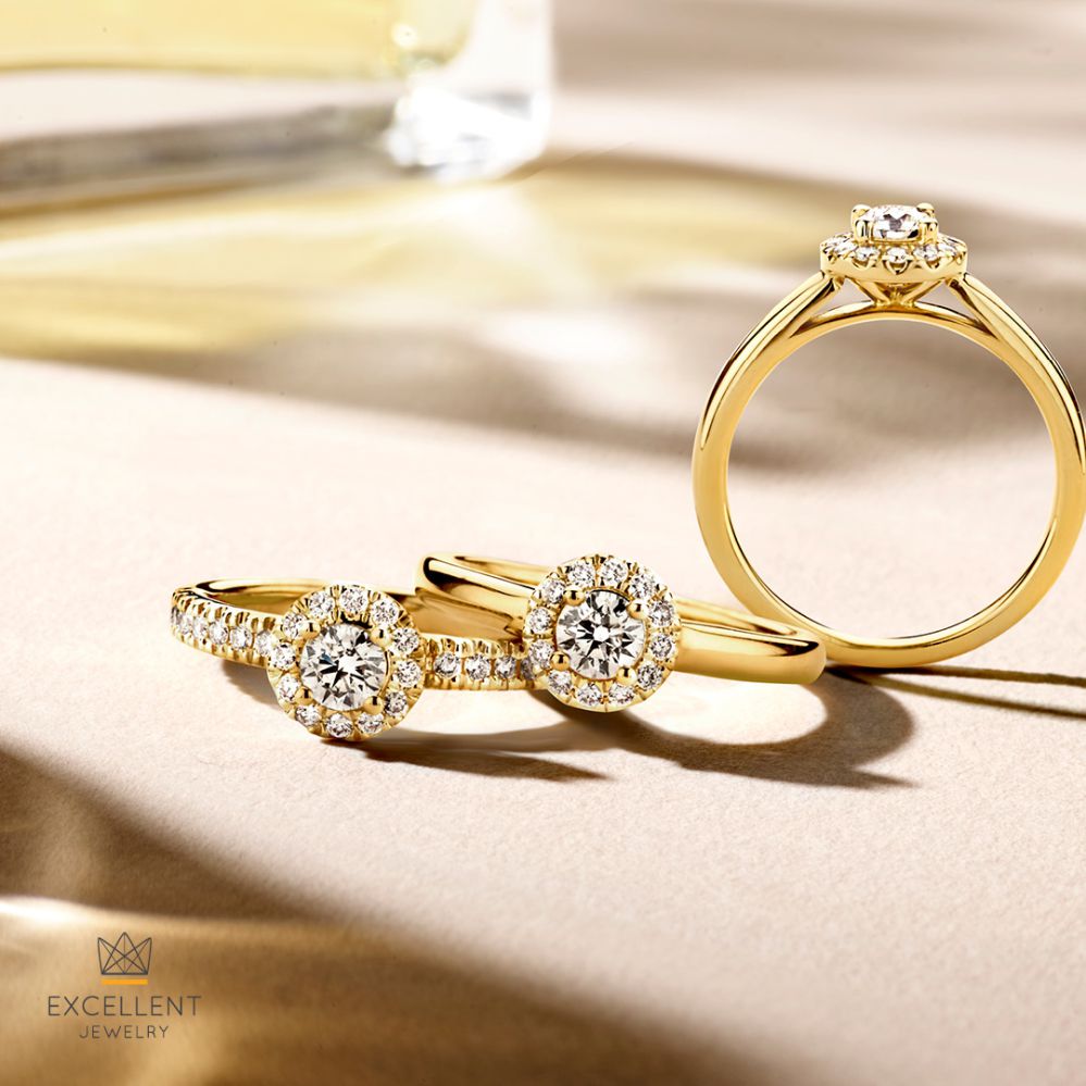 Wunderschöner Gelbgold-Entourage-Ring mit 0,32ct Diamant – Nahtlos kombinierbar
