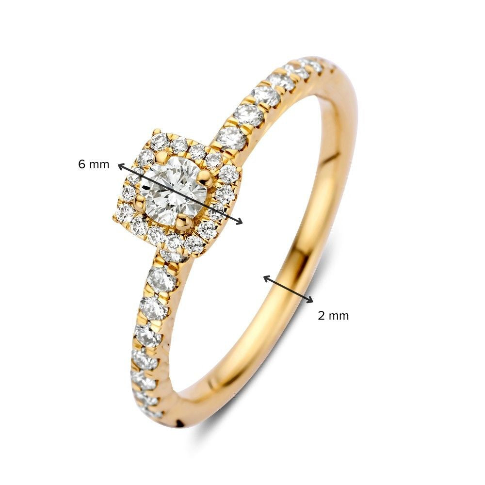 Wunderschöner Gelbgold-Diamantring mit Brillant in quadratischer Entourage-Fassung – 14 Karat 0,53 ct.