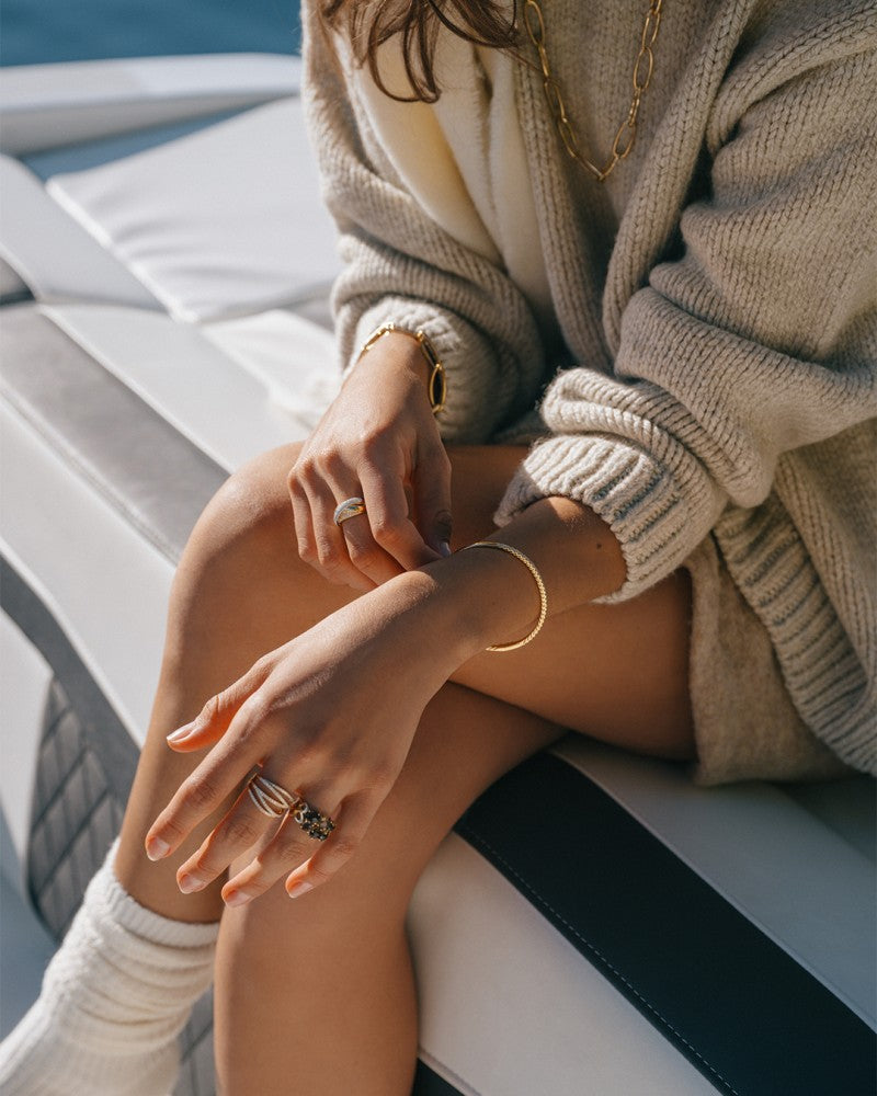 Eleganter 14k Gelbgold Crossover Ring mit 0,53ct Diamanten, Statement-Stück für Damen