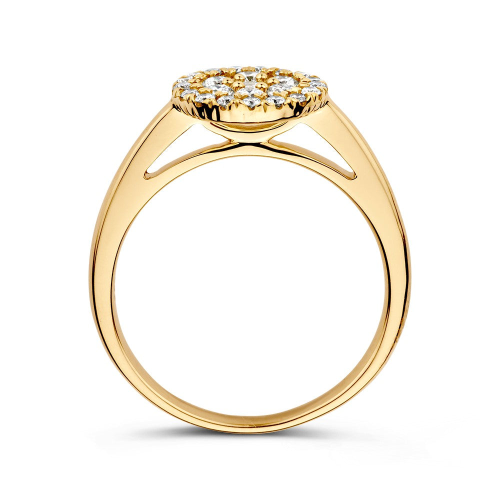 Auffälliger Gelbgold-Entourage-Ring mit Diamanten in Doppel-Halo – 14 Karat 0,60 ct.