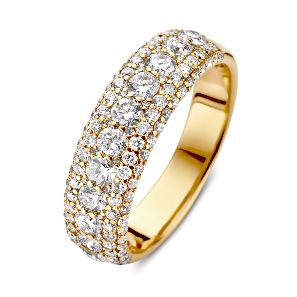 Exklusive gelbgoldene Ring mit Diamanten in straffer Zetting, 1,44 ct, glänzende Oberfläche