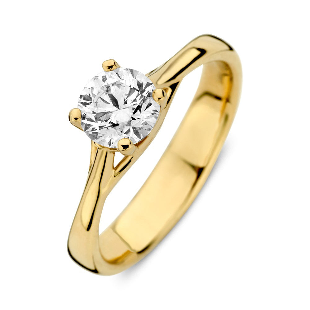 Gelbgoldene Solitär-Ring mit 1,00 Karat lab-grown Diamant und schlichter, glänzender Fassung